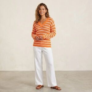 Talbots Orange and White Knit Sweater Size XL